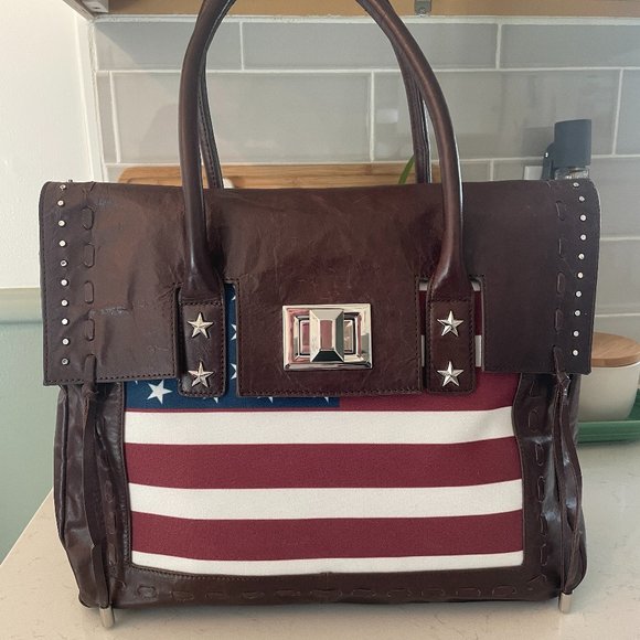 Aimee Kestenberg Handbags - Aimee Kestenberg: Washington Purse / Bag / Tote: Brown Leather USA Flag